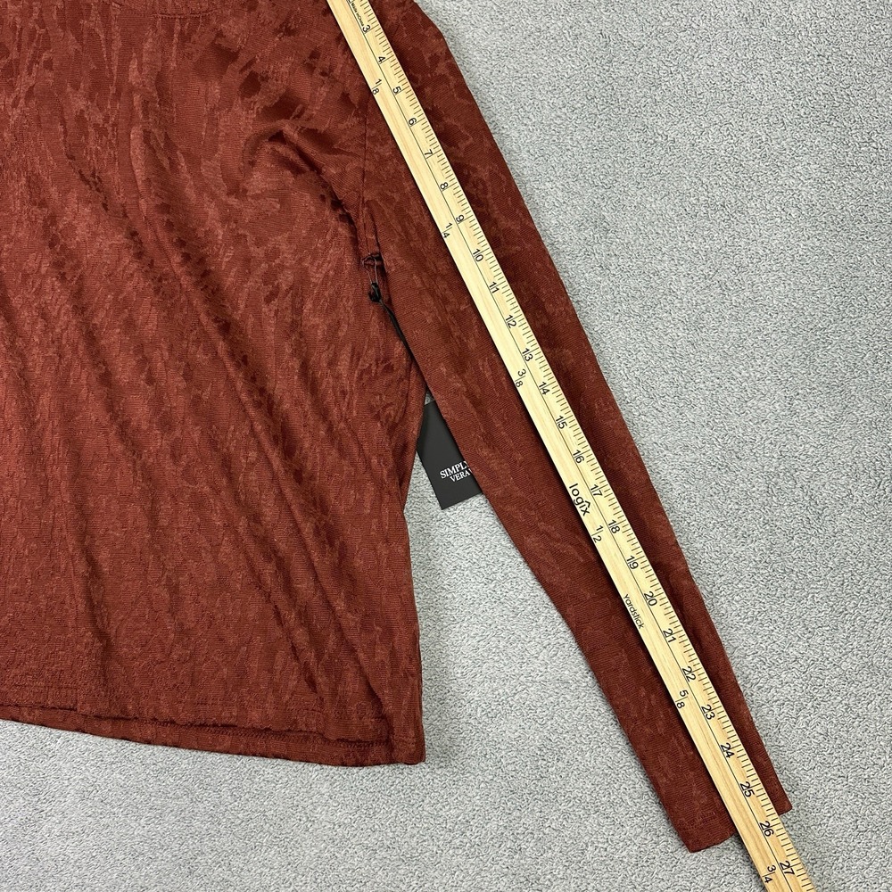 Simply Vera Vera Wang Shirt Women XS Rust Textured Crewneck Top Soft Stretch New - Picture 9 of 10